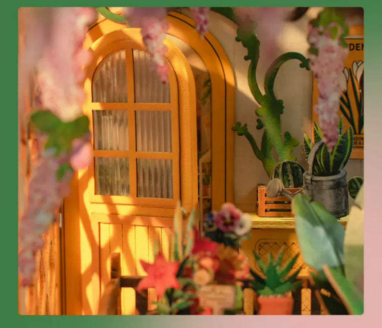Craft Kits Wooden Booknook & Wonderland | French Flower Garden - DIY Handmade Mini World Miniature Gift with LED Light