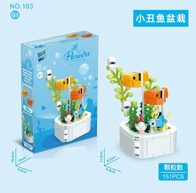 Mini Block Building Ocean Marine Life Plant | Turtle Fish Shark - Tiny Particle Assembly DIY Handmade Children Gift