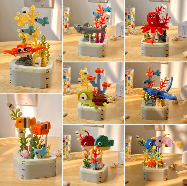 Mini Block Building Ocean Marine Life Plant | Turtle Fish Shark - Tiny Particle Assembly DIY Handmade Children Gift
