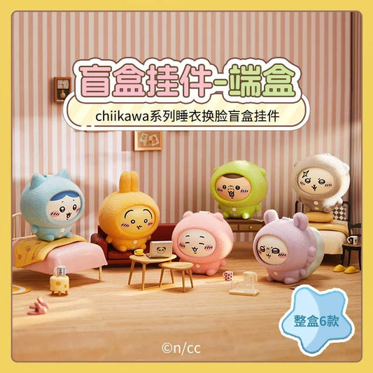 ChiiKawa X Miniso Plush Pajamas Party Series | ChiiKawa Hachiware Usagi Momonga Kurimanju Rakko Plastic Plush Doll Changing Face Mystery Box Kawaii Items Room Decoration doll