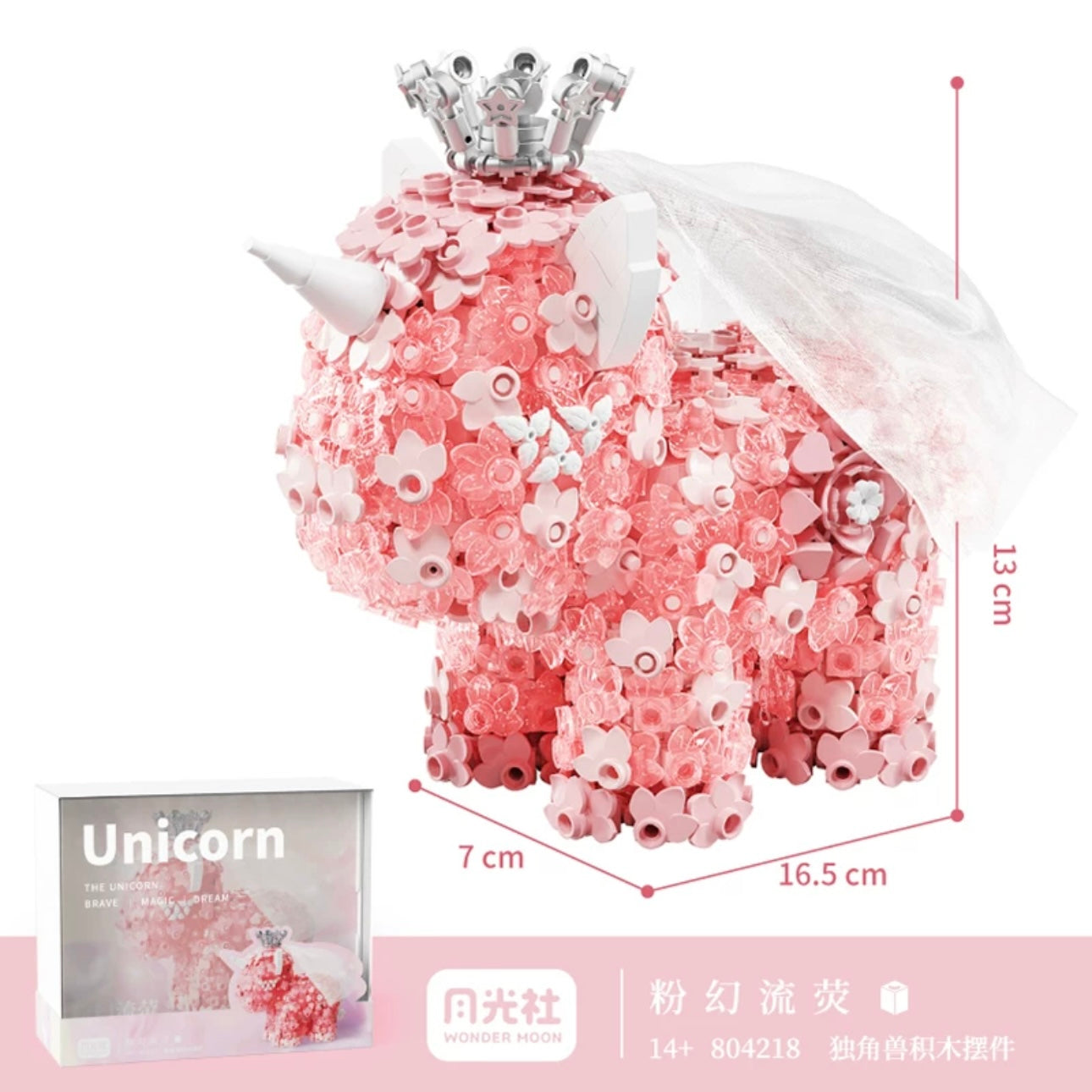 Mini Block Building Flower Unicorn | Pink Purple - with LED Lights Valentine Wedding Gift DIY Handmade Gift