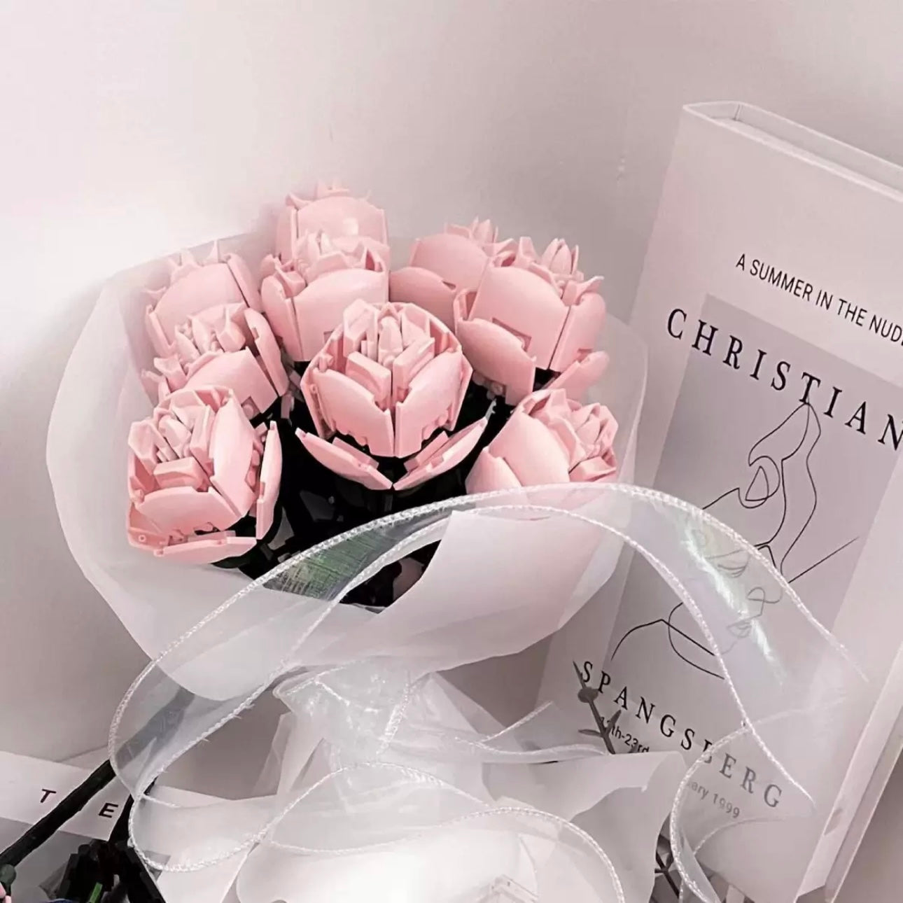 Block Building Romantic Elernal Flowers Bouquet Gift Box | Pink Red Blue White Rose - with LED Lights Valentine Wedding Gift DIY Handmade Gift